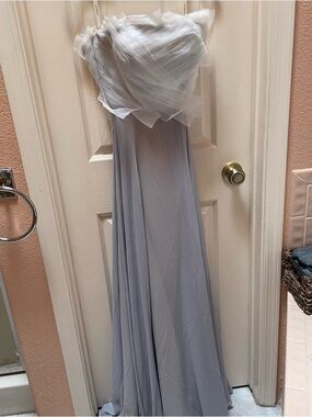 Princess Gown: White and Gray Strapless Ruched Ruffled Gown